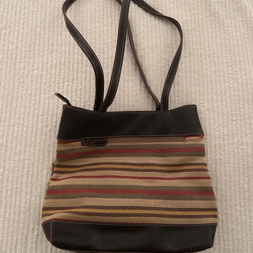 Villager Brown and Black Shoulder Bag with Earthy Stripes